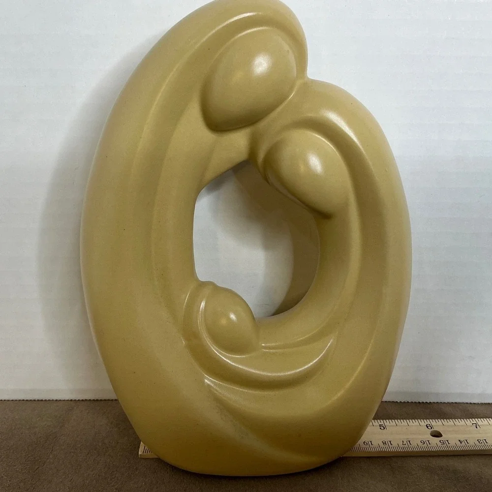 Abstract Ceramic Family Sculpture Mustard Yellow Modern Art 10